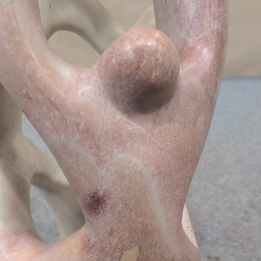 Kenya Hand Carved Soapstone‎ Family Unity Sculpture Pink Cream Abstract Art - Picture 3 of 6